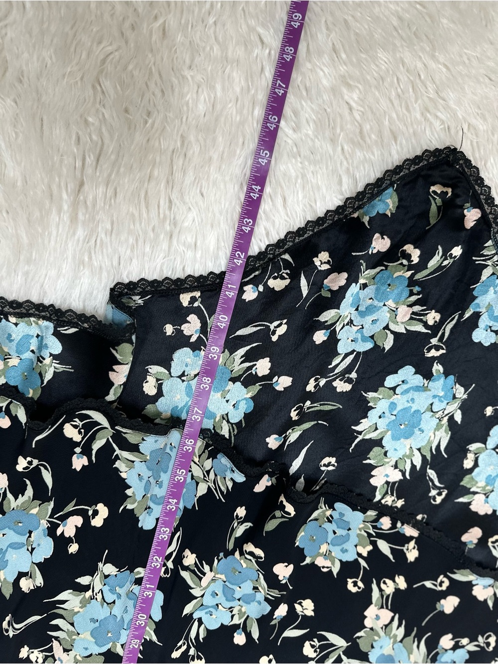 Betsey Johnson Black Slip Dress with Blue and Cream Floral Print - Picture 12 of 14